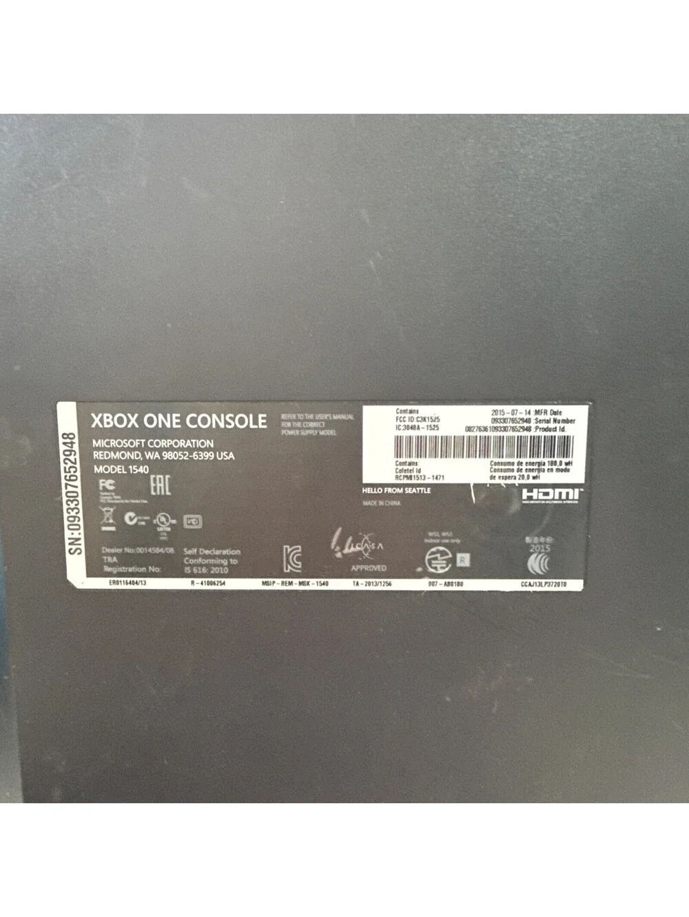 Microsoft Xbox One Model 1540 500GB HDD Video Game Console Only - UNTESTED